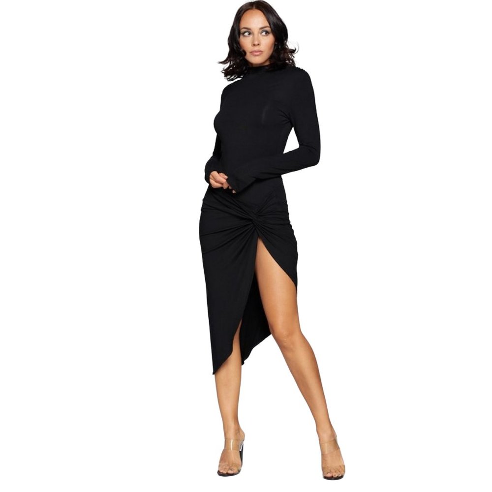 Long Sleeve Tie-Front Dress